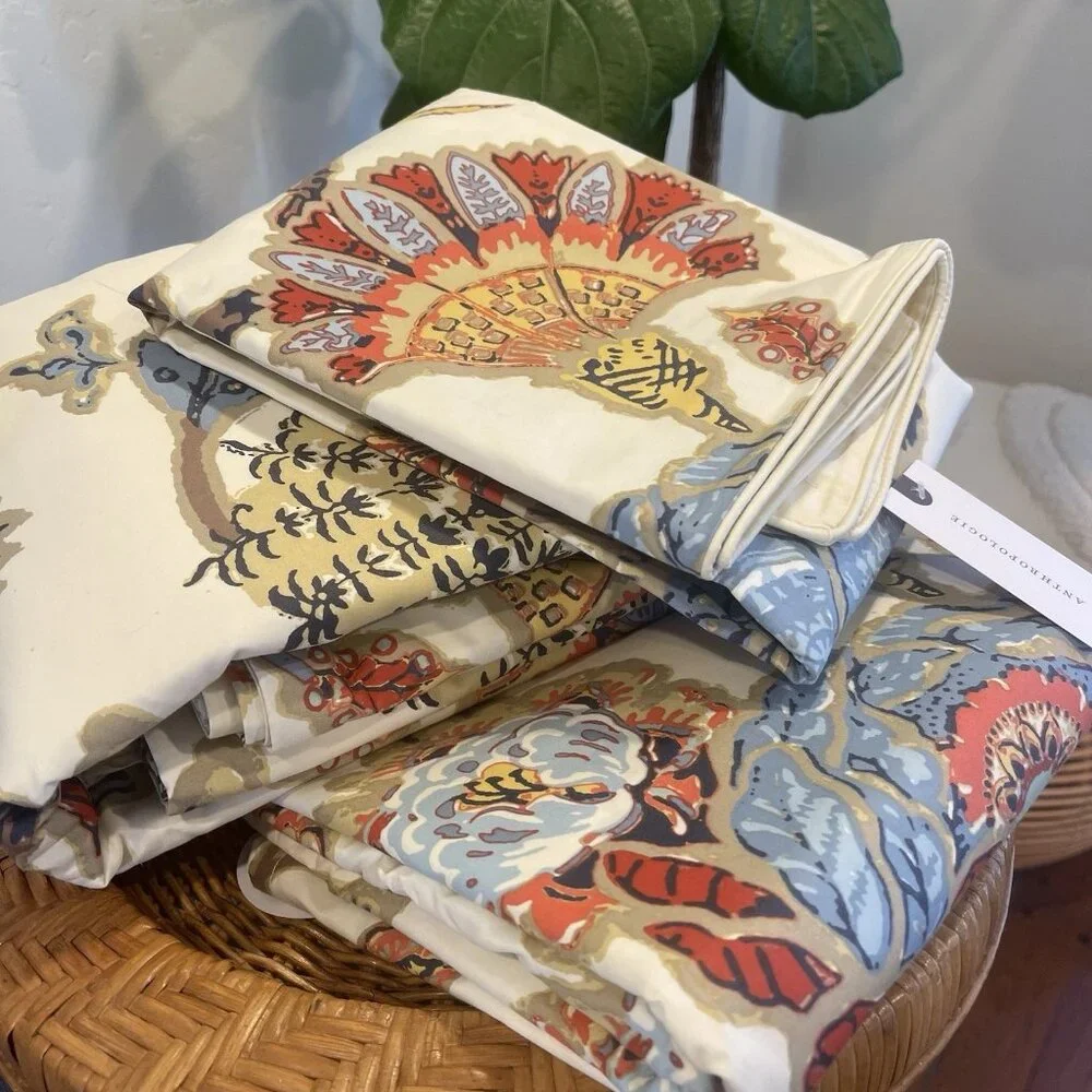 NEW Anthro Cream Boho Queen King Abstract Floral Bedding Duvet + Sheet Sham Set